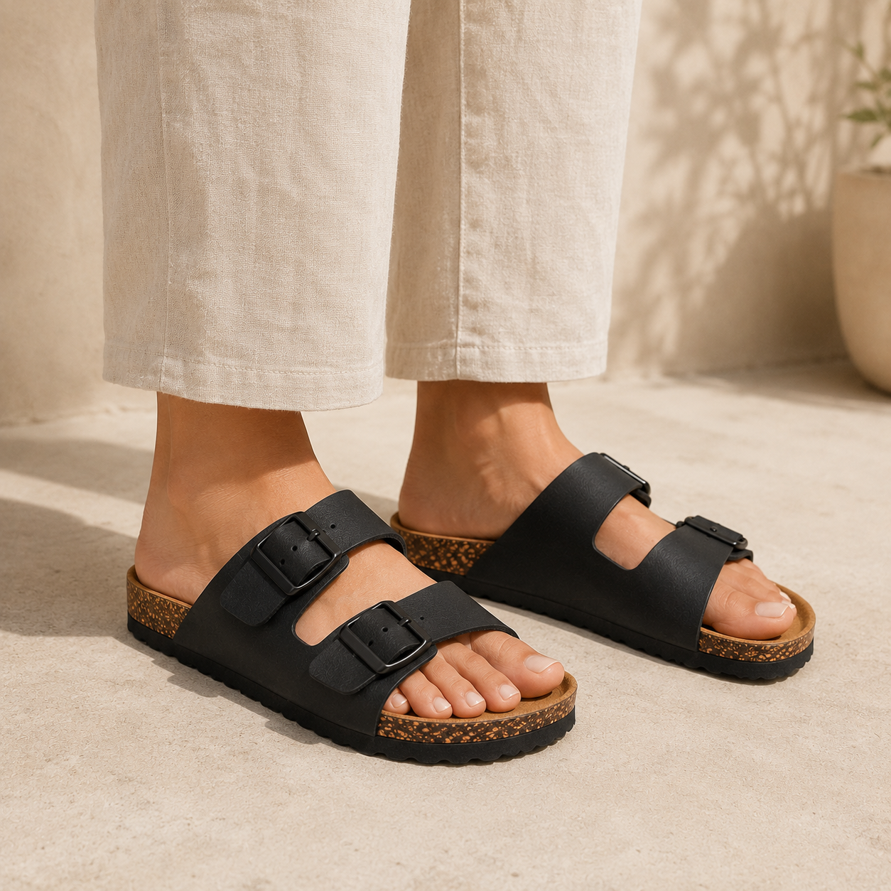 Adjustable Two-Strap Lightweight Slide Sandals